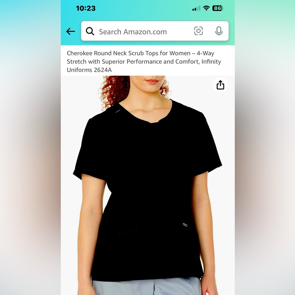 QTY: 4 Cherokee Infiniti round neck scrub tops. Excellent condition.